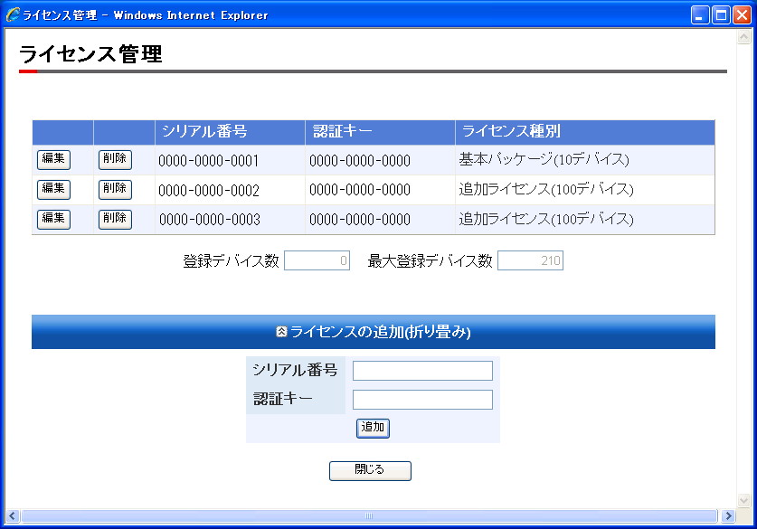 追加ライセンスの登録