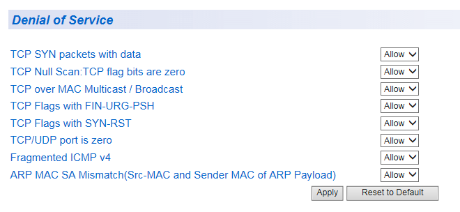 Centrecom Gs950 V2シリーズ リファレンスマニュアル Security セキュリティー設定 Denial Of Service 攻撃 防御